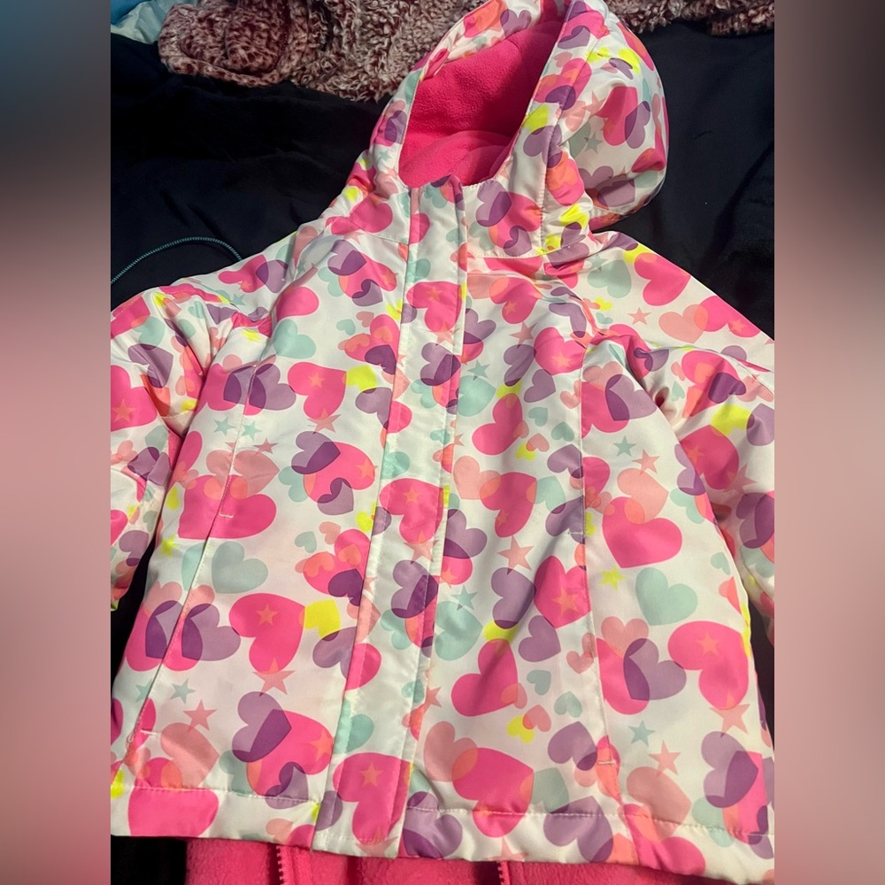 Pink, 5T, waterproof jacket, fleece inside, with hood. From Children’s Place!
